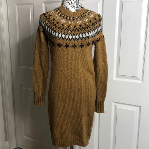 J. Crew Dresses & Skirts - J Crew Dress Casey Embellished Fair Aisle Brown Tan Sweater Dress Sparkle Party